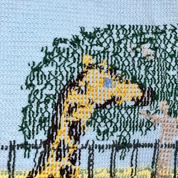 Handmade Afghan Crocheted 80s Animals Zoo Blanket Unique Fringe 53X34.5” Safari - Picture 10 of 16